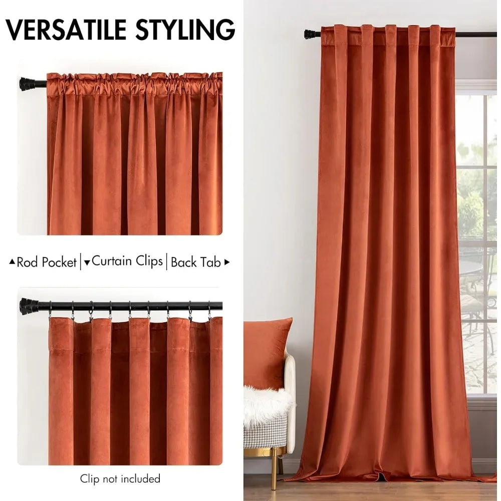 Velvet Long Curtains, 108 Inches