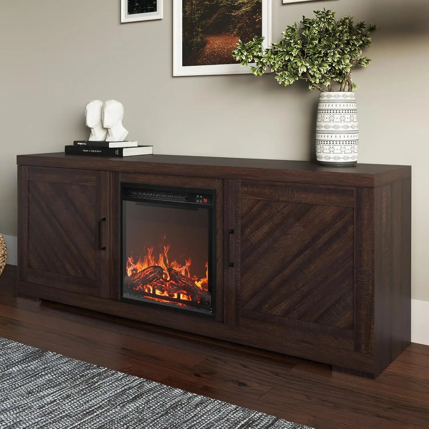 Farmhouse TV Stand and Electric Fireplace