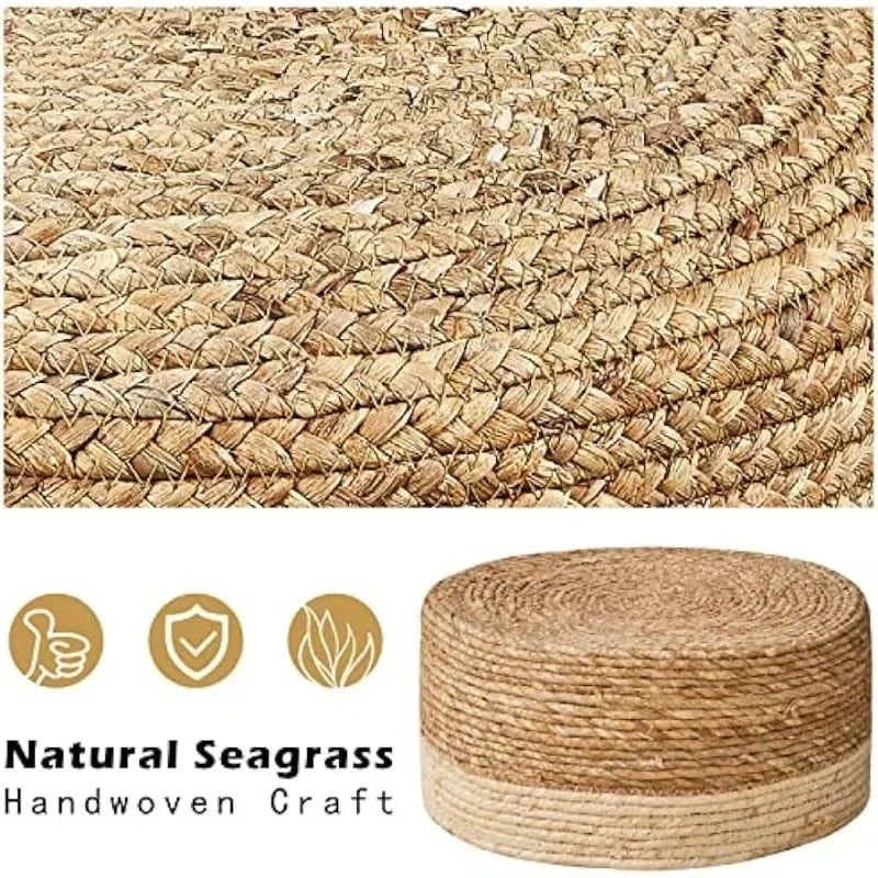 Round Ottoman, Hand Weave with Natural Seagrass