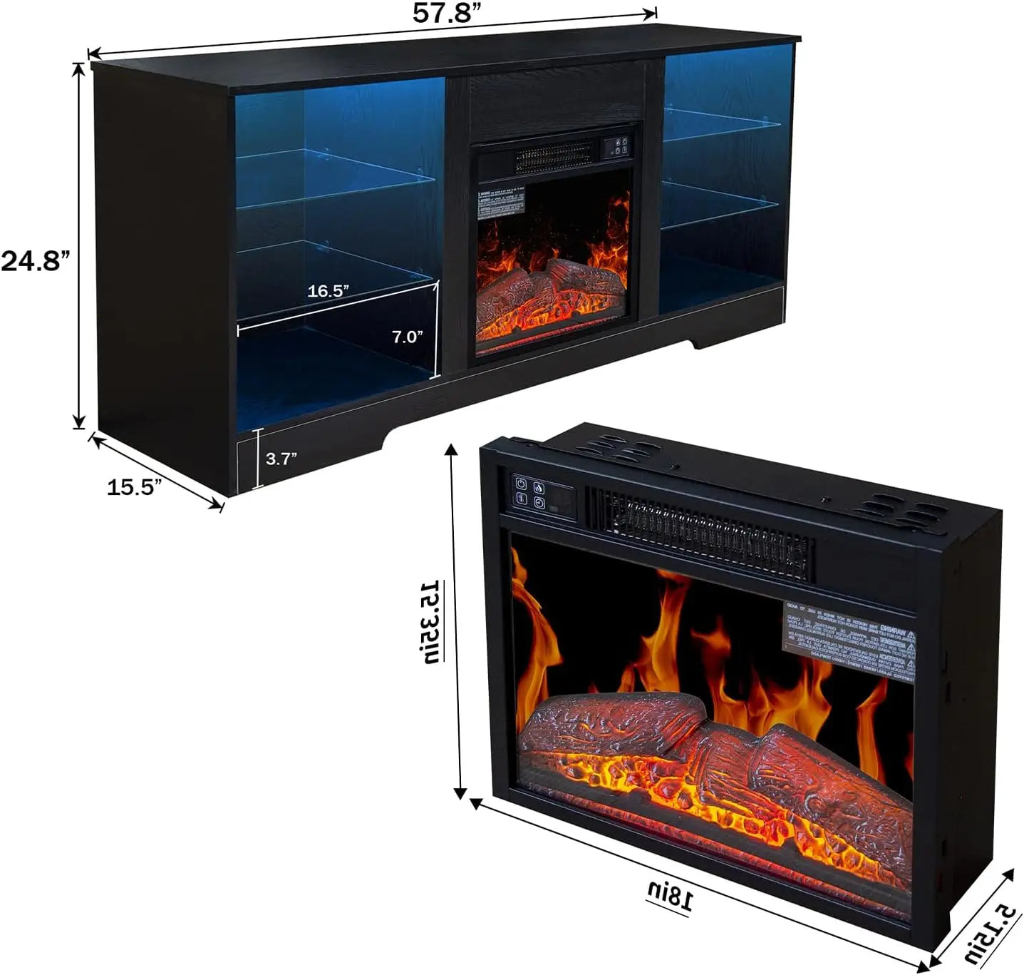 Modern Fireplace TV Stand with LED Lights