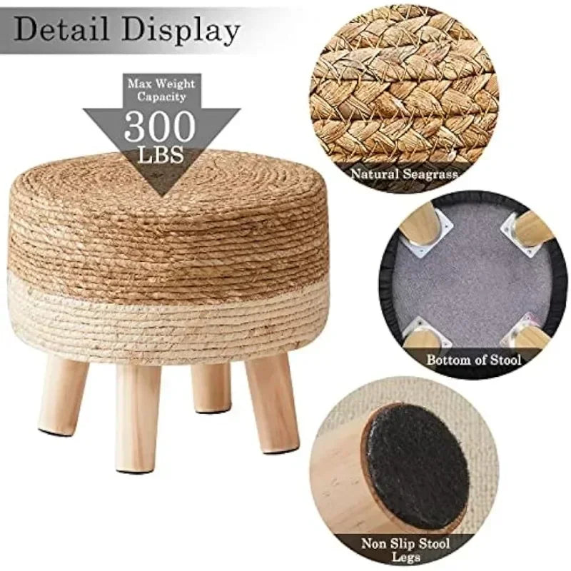 Round Ottoman, Hand Weave with Natural Seagrass