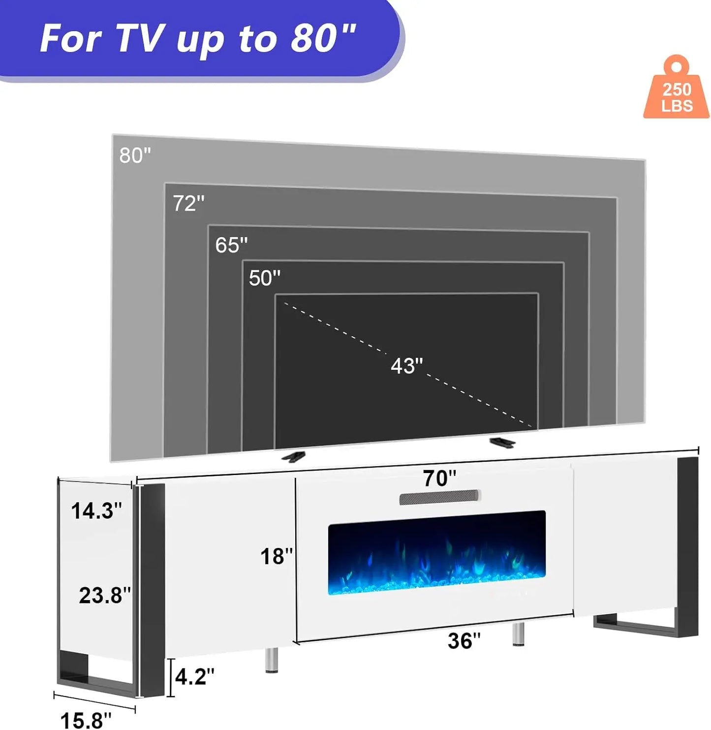 Modern Fireplace TV Stand with Mirrored Finish