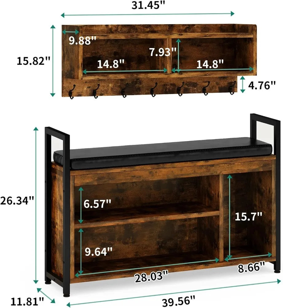 Wall Mount Coat Rack with Bench