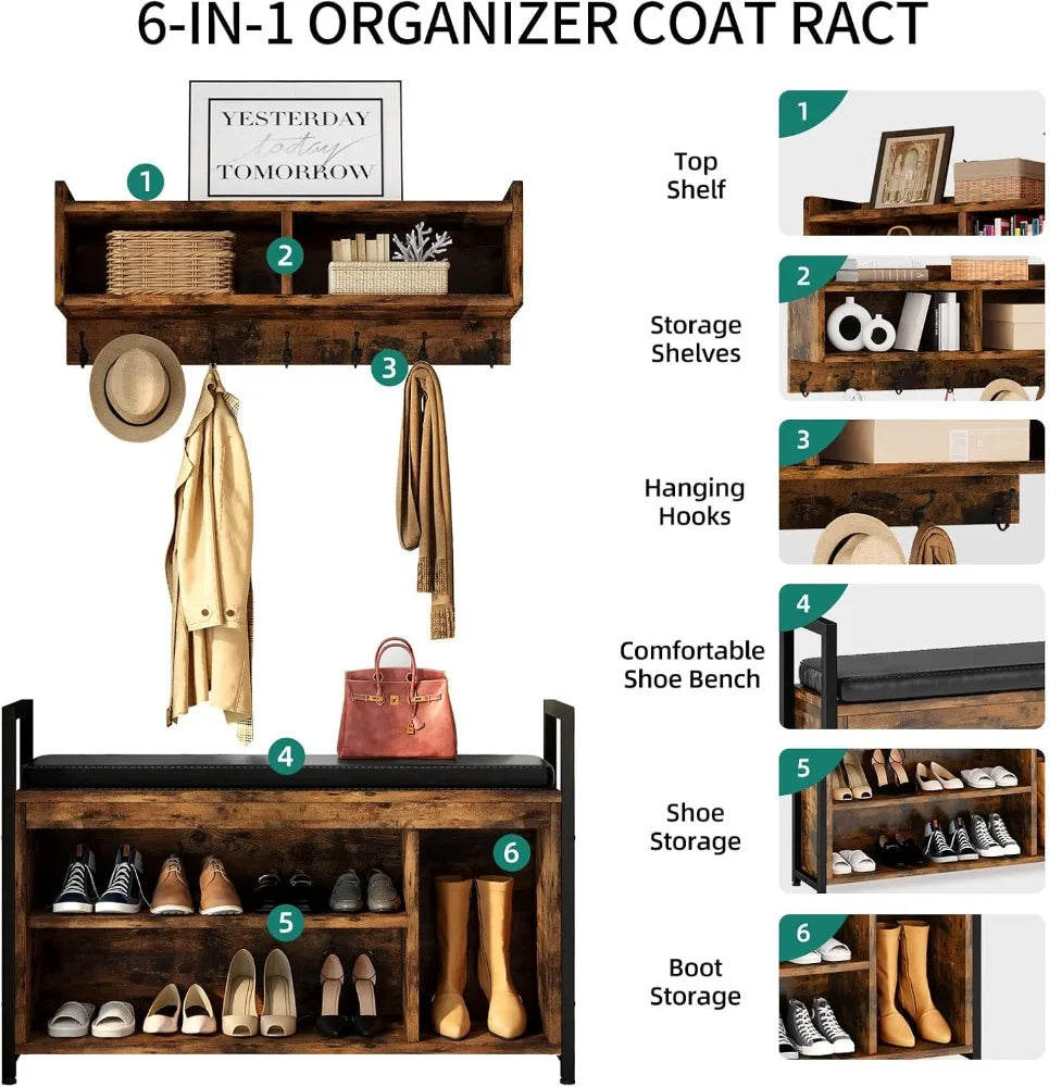 Wall Mount Coat Rack with Bench