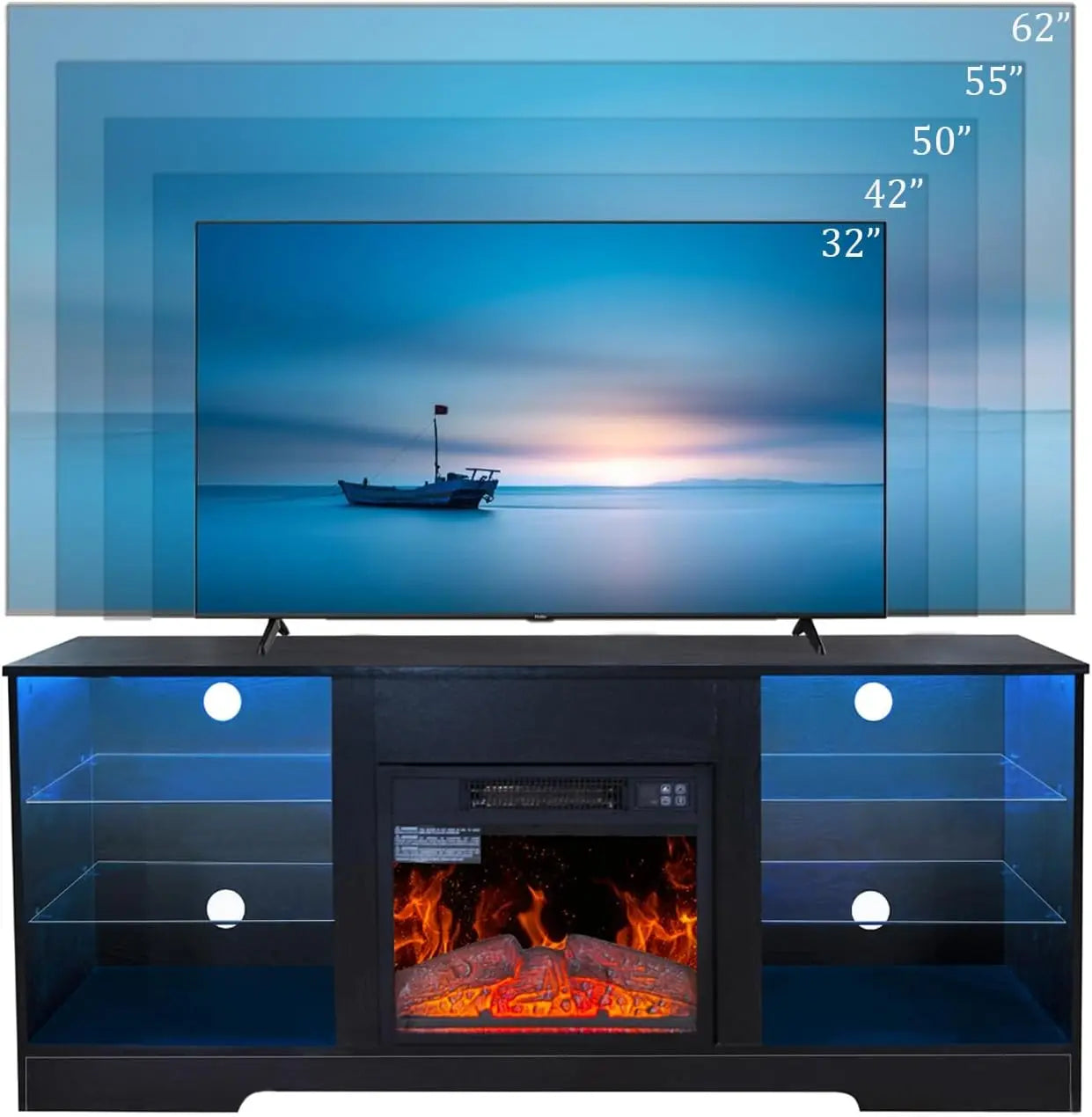 Modern Fireplace TV Stand with LED Lights