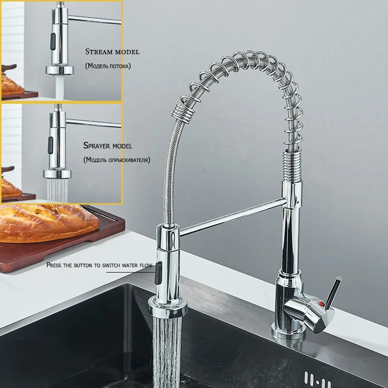 Kitchen Faucets with Stream and Spray Head