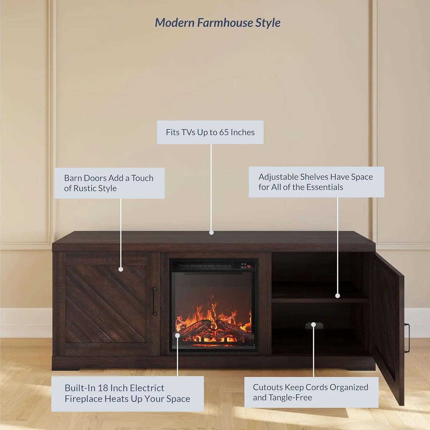 Farmhouse TV Stand and Electric Fireplace