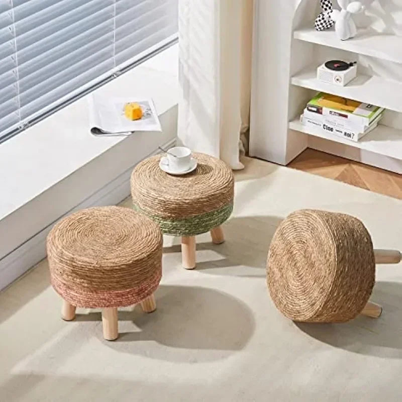 Round Ottoman, Hand Weave with Natural Seagrass