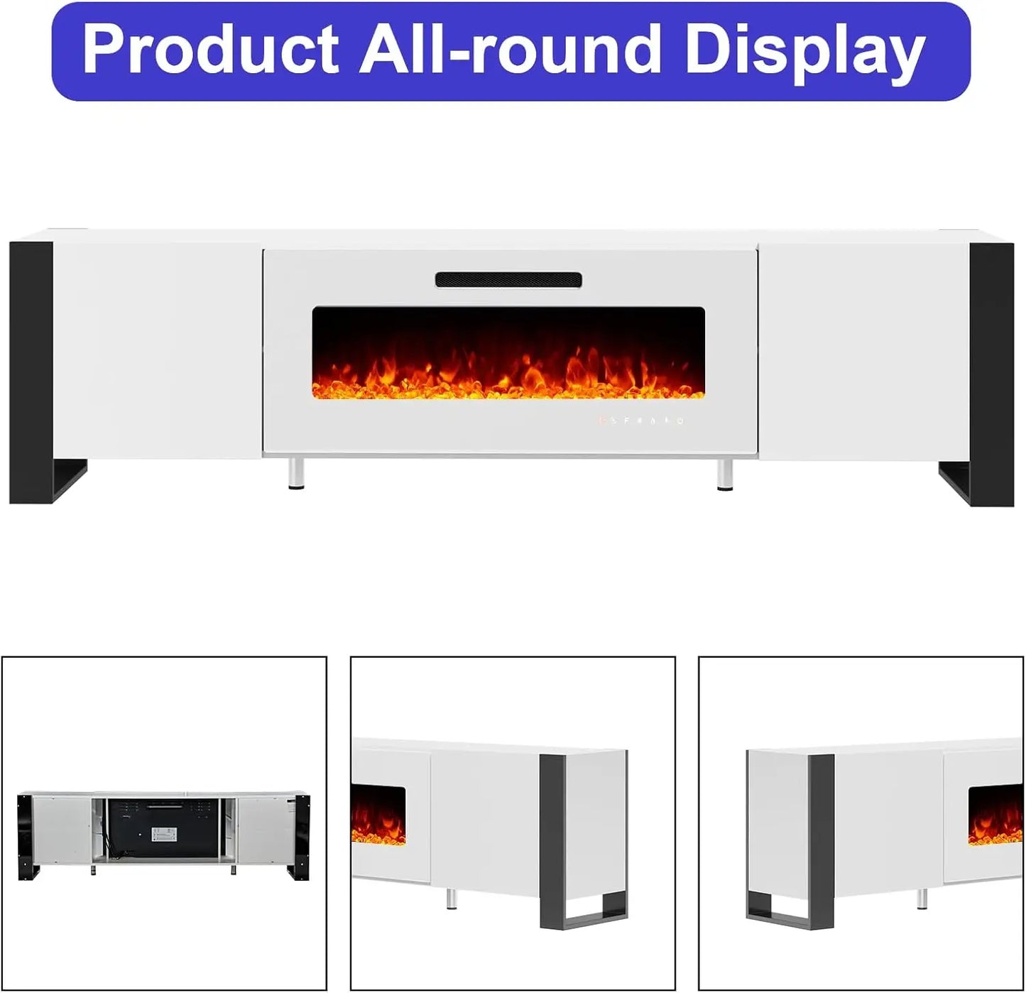 Modern Fireplace TV Stand with Mirrored Finish