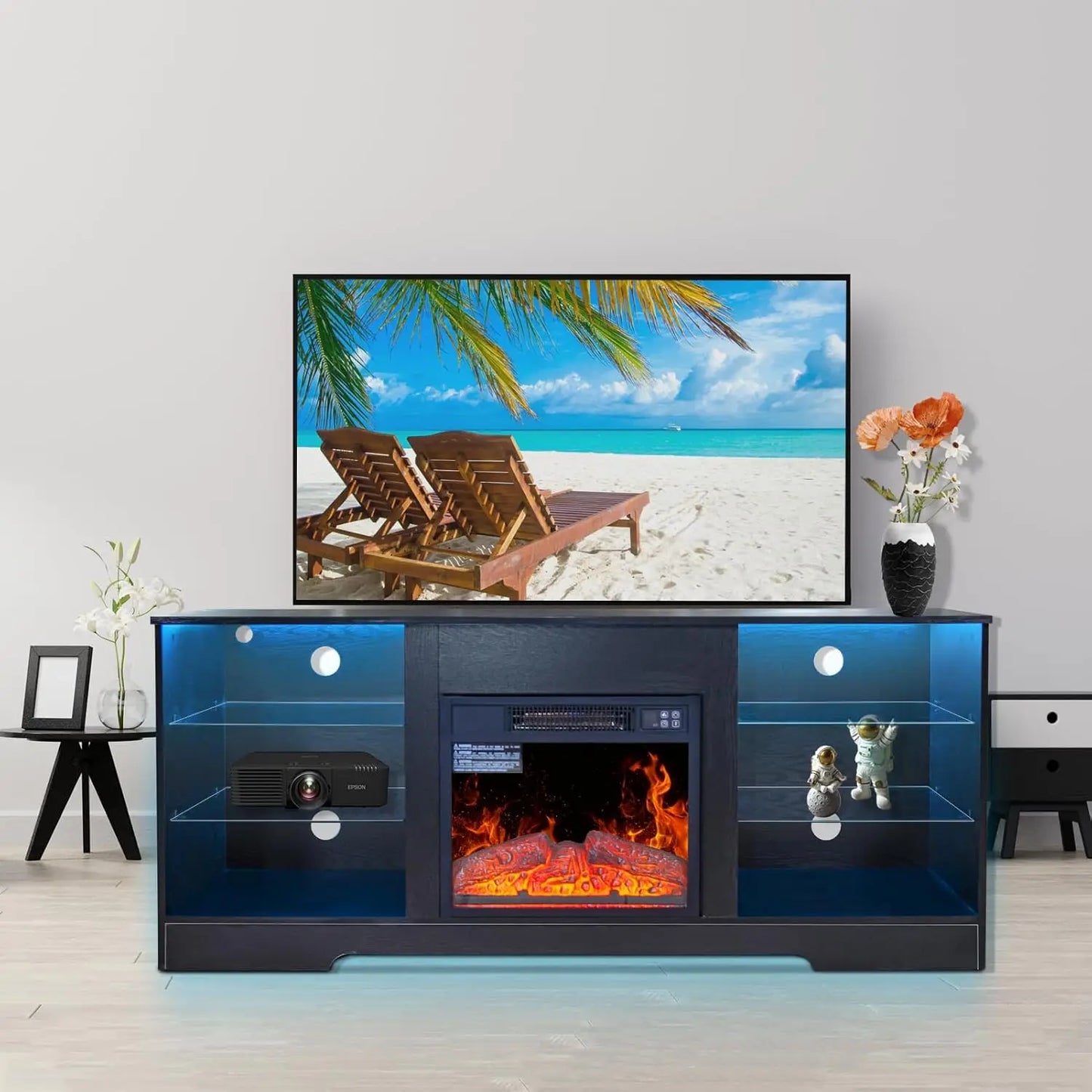 Modern Fireplace TV Stand with LED Lights